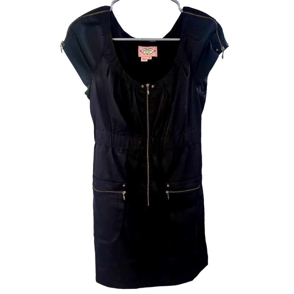 Phoebe Couture Black Cap Sleeve Zipper Accent Dress - Size 4